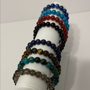 Set Of 8 Genuine Natural Gemstone Beaded Bracelet